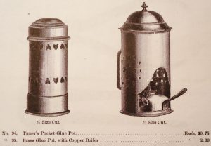 H.S. & Co., N.Y., 1885 catalogue. Small hide glue pot setup, for the traveling tuner. And medium sized glue pot combination.