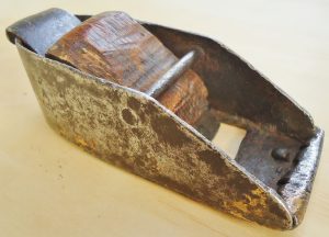 Mortised and brazed French block plane, 4 1/4 inches long. 17th century. No. 802 in "Antique Woodworking Tools," by David Russell.