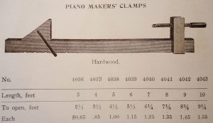 American Felt Co. catalogue, 1914. These clamps have been specifically identified as piano clamps in numerous period publications, including general woodworking publications.