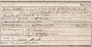 John Moseley married Elizabeth Kingdon, at Saint Petrock, Devon, England, 17 November, 1792.