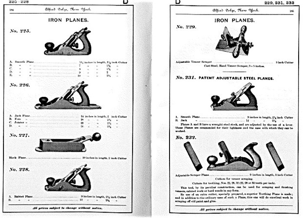 Stanley smoother and specialty planes as offered in Alfred Dolge's 1869-1892 piano supply catalogue.